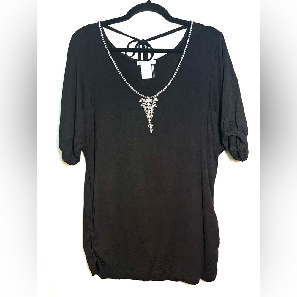 Alberto Makali  Black Top with Rhinestone Detail